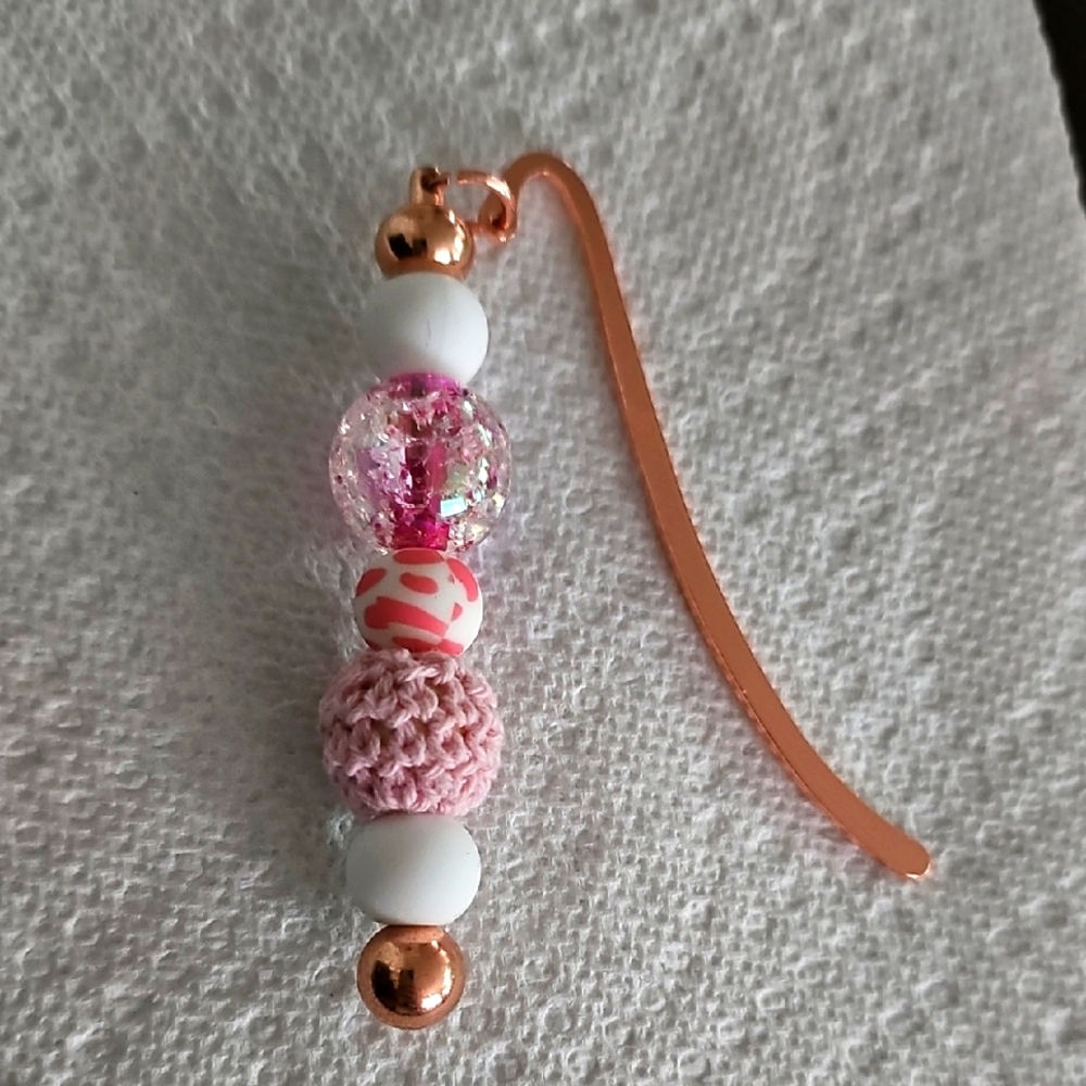 Pink and White Beaded Bookmark